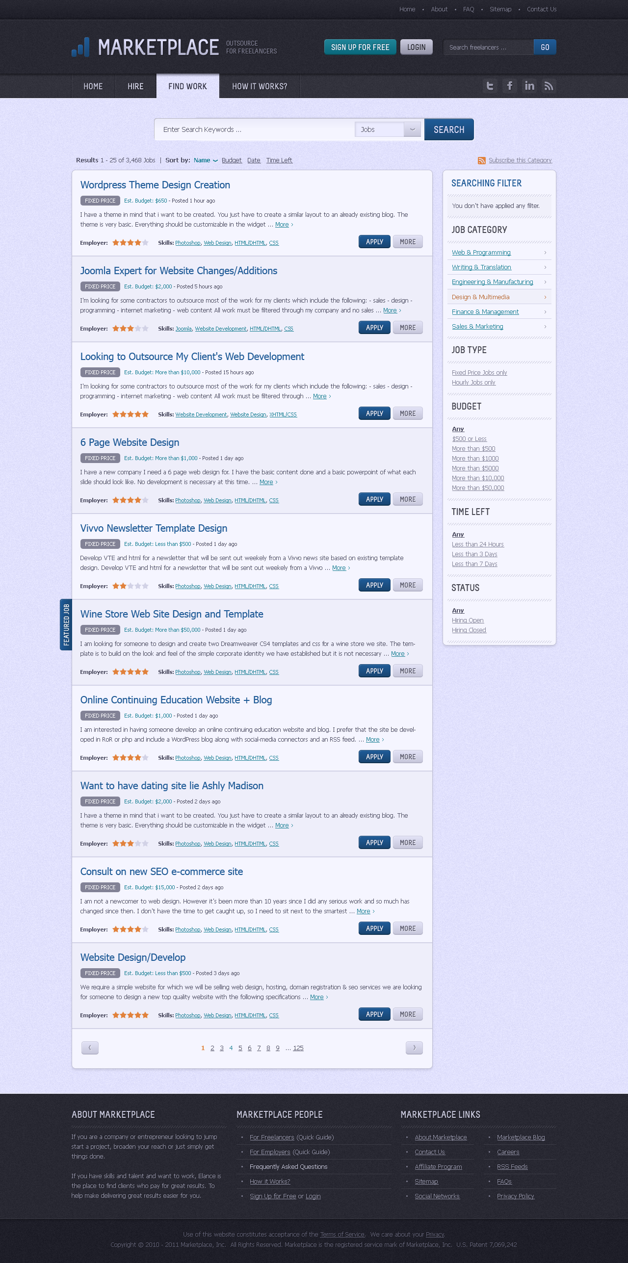 Freelance Marketplace - Web Design - Job Listings
