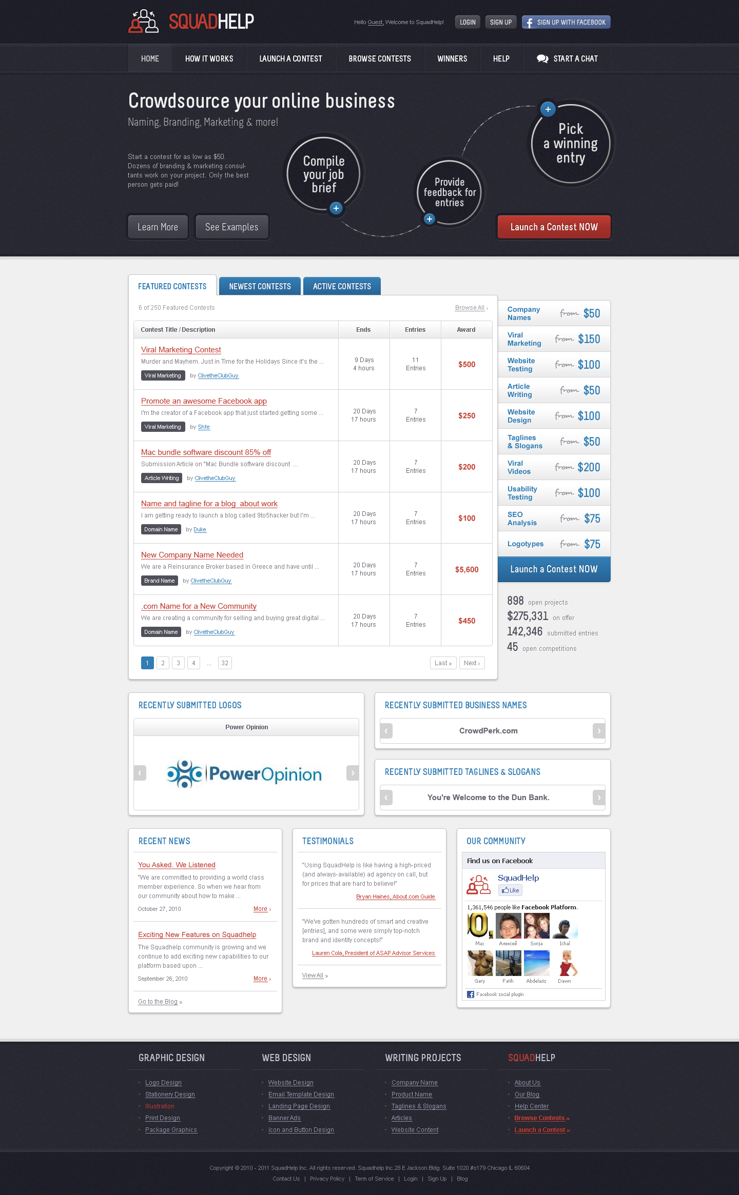 SquadHelp - Web design - Homepage