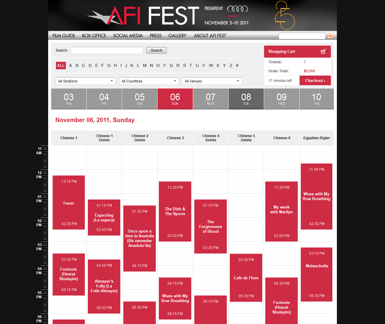 AFI Fest Web Design - Schedule